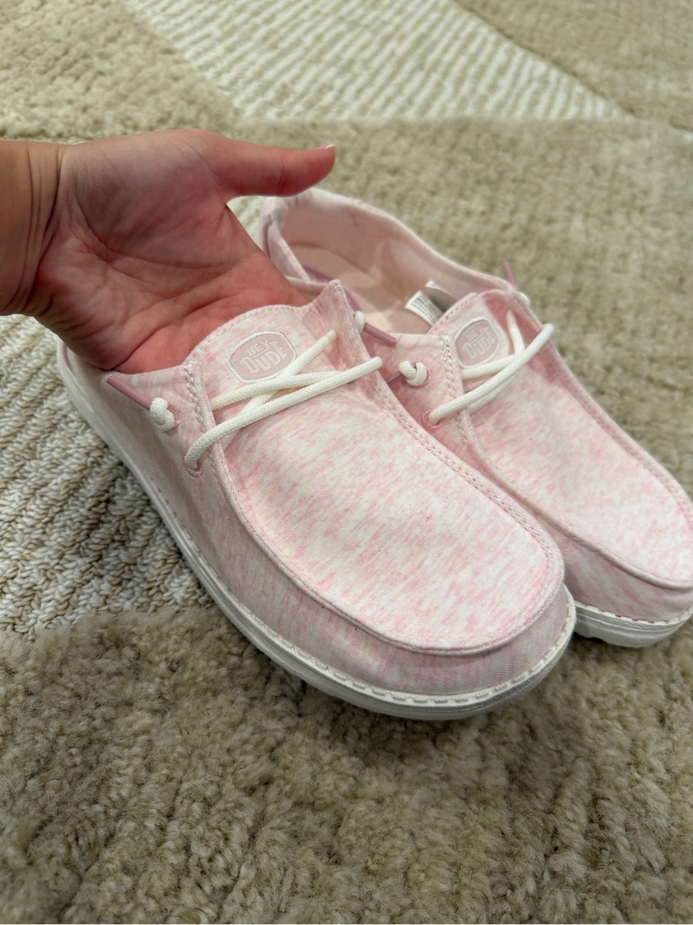 Hey Dude Wendy Stretch Jersey Light Pink Slip-On Sneakers with White Laces